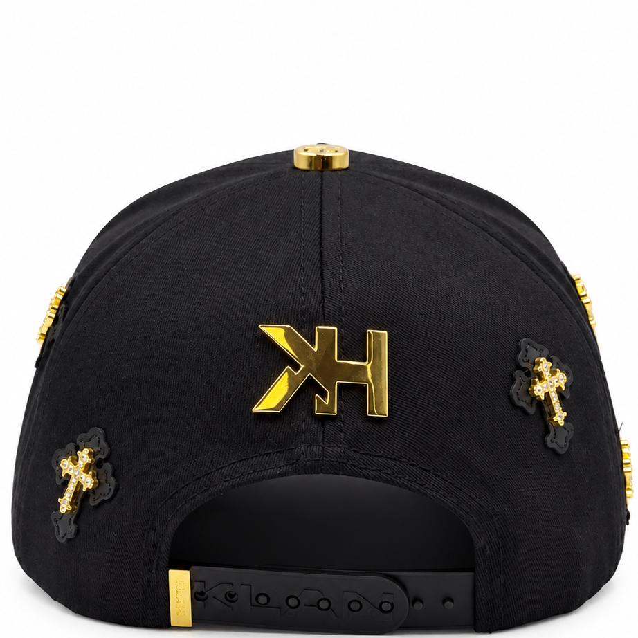 Black & Gold Los Angeles LA Cross Rhinestone Snapback Hat