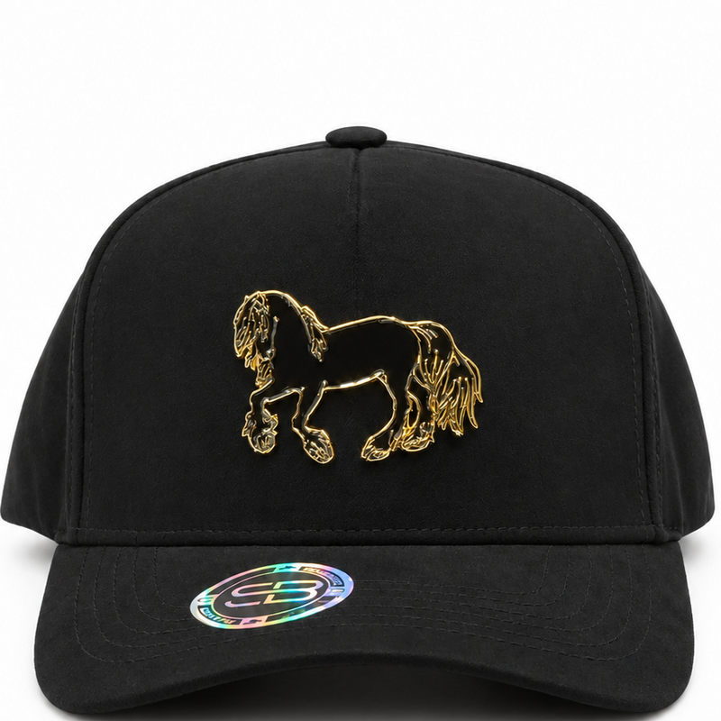 Black Horse Gold Emblem Suede Brim Snapback Hat