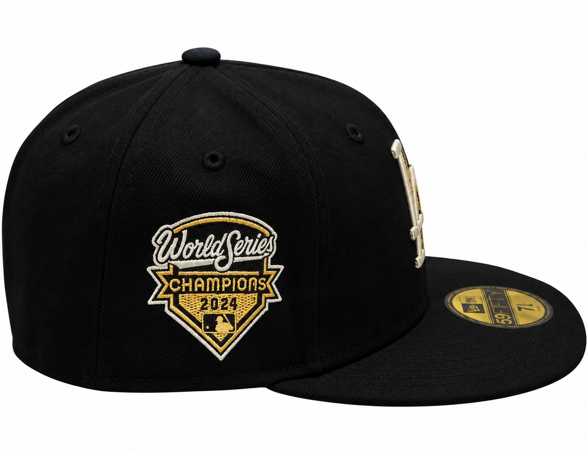 New Era Los Angeles Dodgers Black & Gold Rose 2025 World Series Champions 59FIFTY Fitted Hat