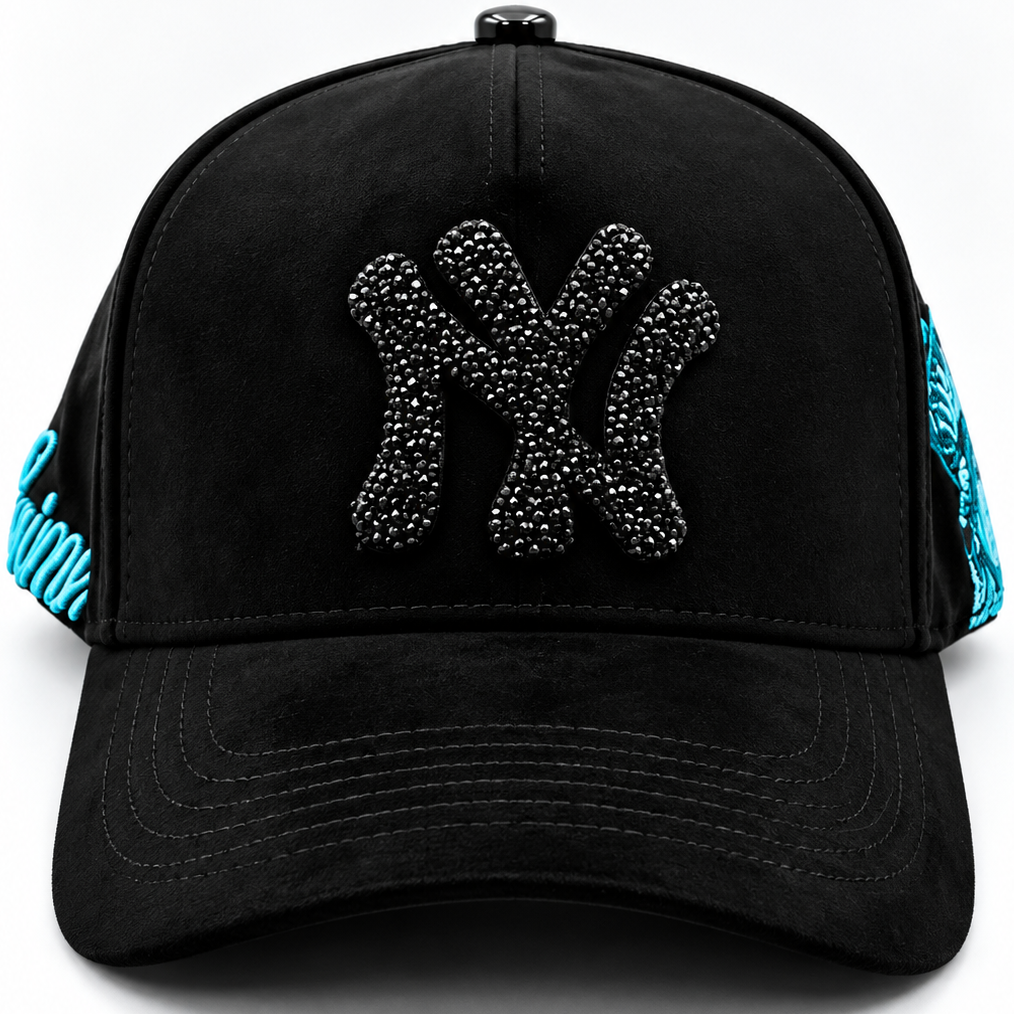 Cash Only New York Yankees Black Rhinestone & Turquoise Embroidered Adjustable Hat