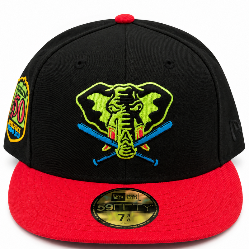 New Era Oakland Athletics Elephant Logo 50th Anniversary Black & Red 59FIFTY Fitted Hat