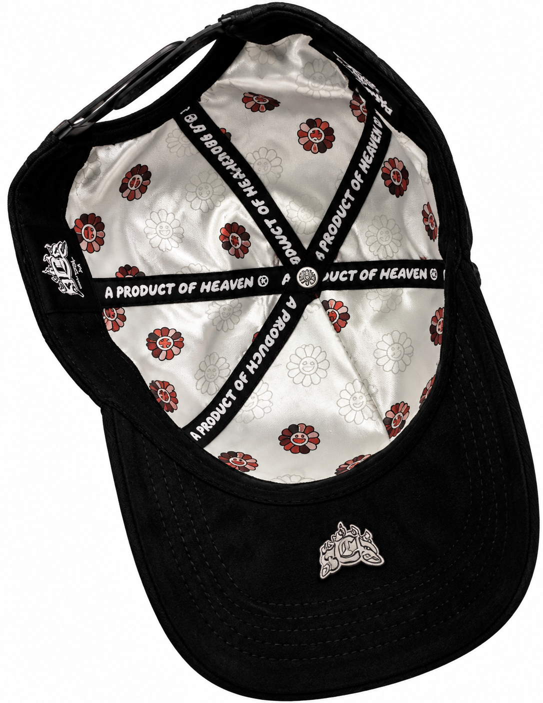 Black Rhinestone Flower Suede Brim Snapback Hat