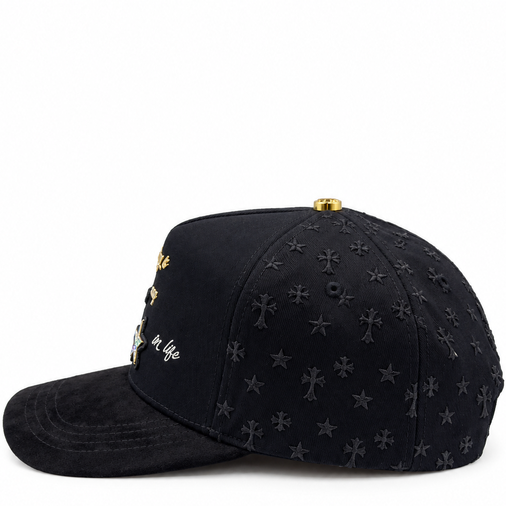 Black & Gold “Nothing Is Easy in Life” Stars & Crosses Snapback Hat