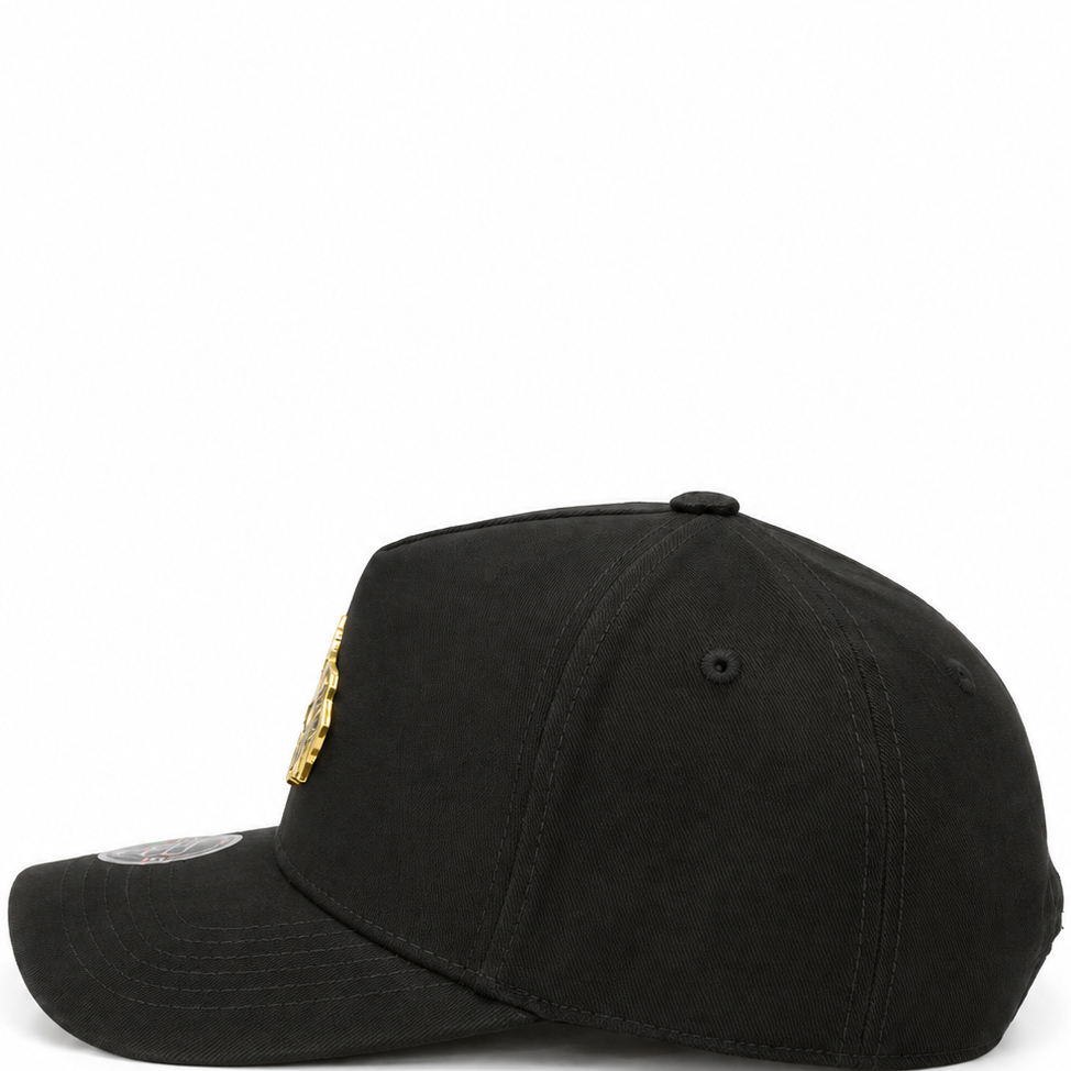 Black Horse Gold Emblem Suede Brim Snapback Hat