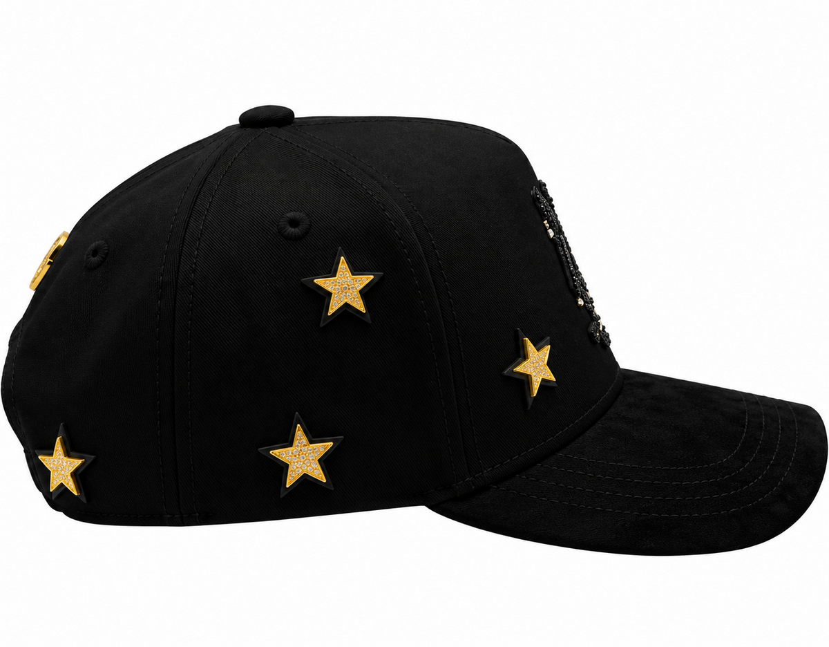 Black NY Rhinestone & Gold Star Snapback Hat