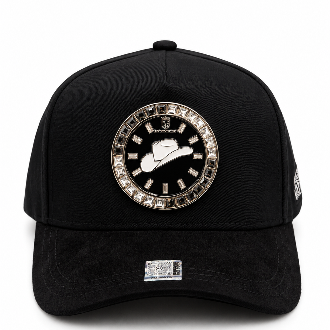 MZ By Mazatess Black Cowboy Luxury Rhinestone Snapback Hat