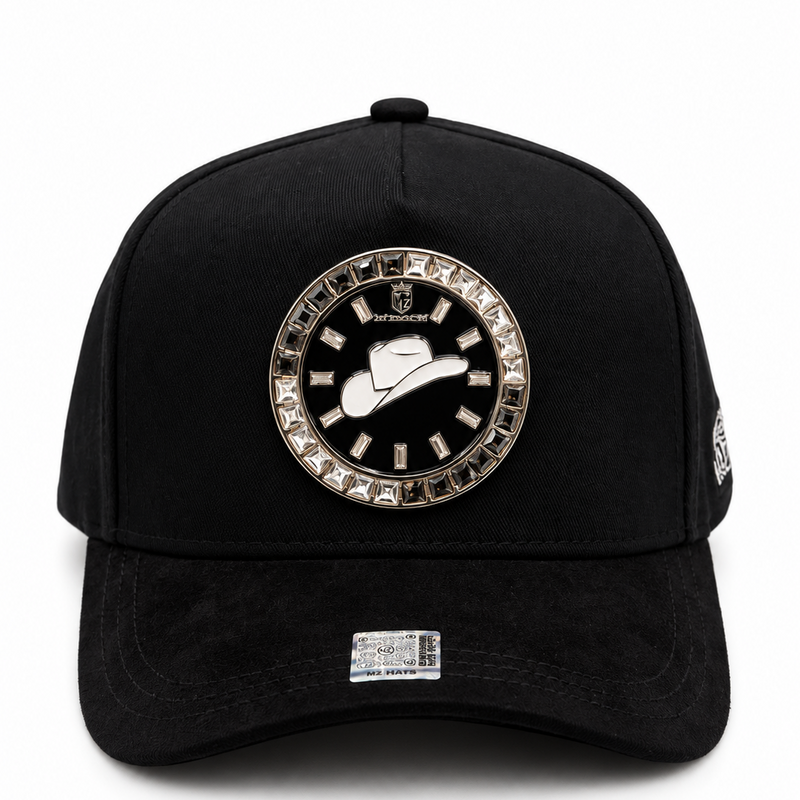 MZ By Mazatess Black Cowboy Luxury Rhinestone Snapback Hat