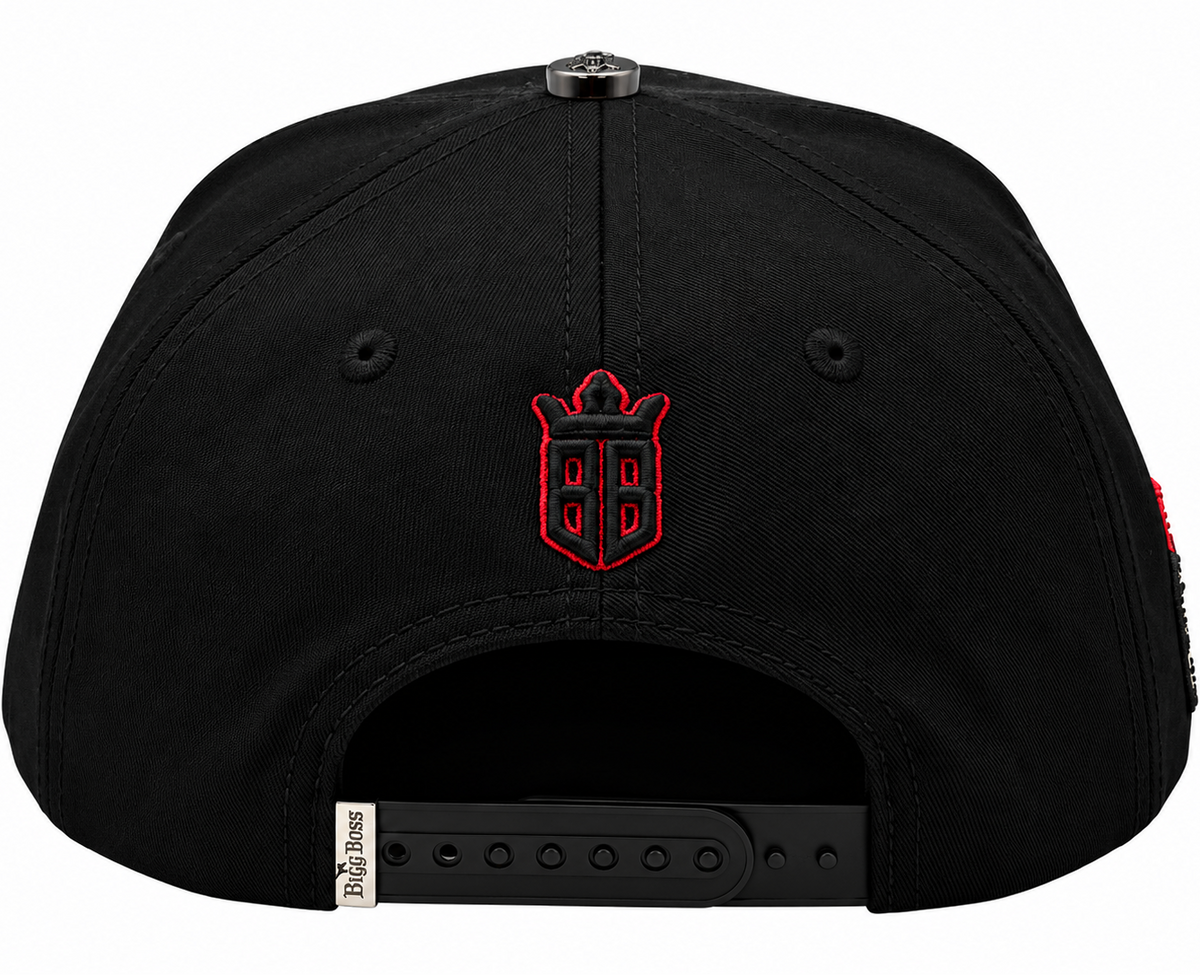 Black & Red Rhinestone Monogram Snapback Hat – Suede Brim