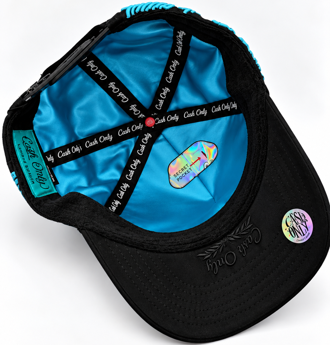 Cash Only New York Yankees Black Rhinestone & Turquoise Embroidered Adjustable Hat