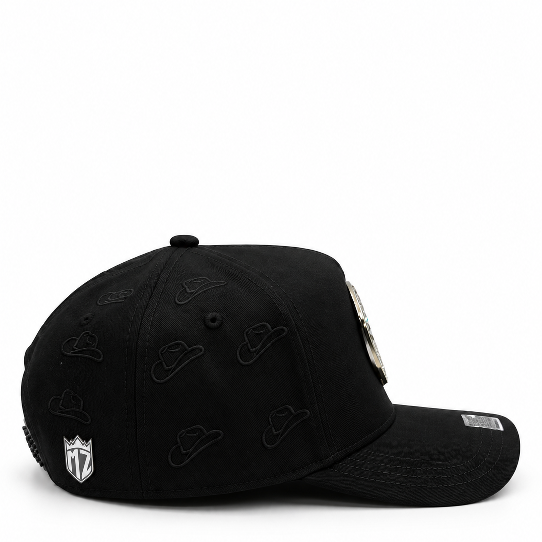 MZ By Mazatess Black Cowboy Luxury Rhinestone Snapback Hat