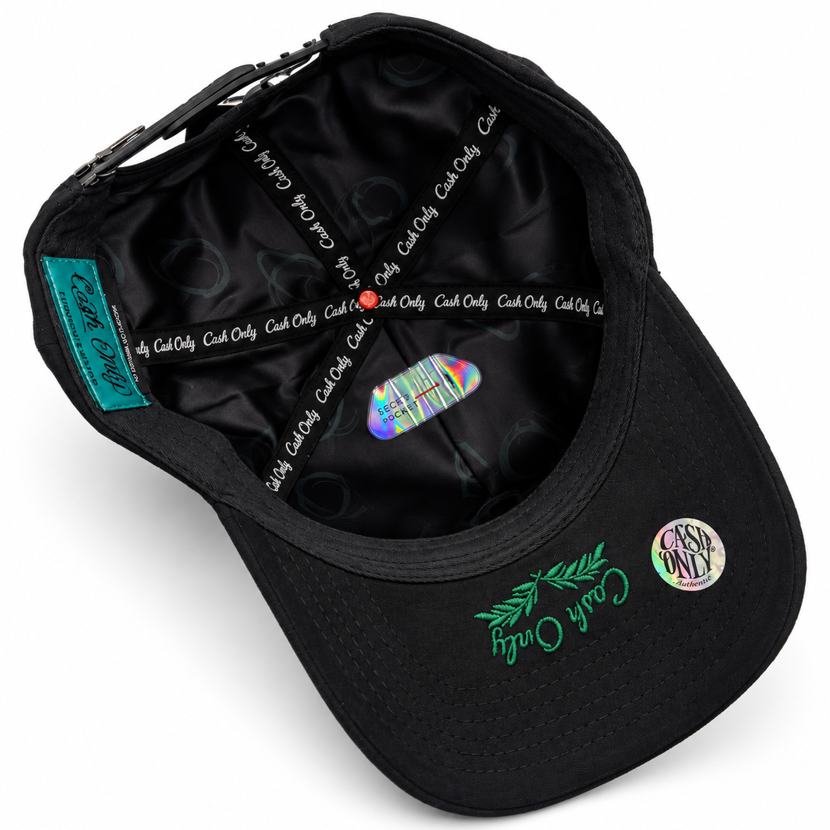 Cash Only Black & Green Embroidered Snapback Hat