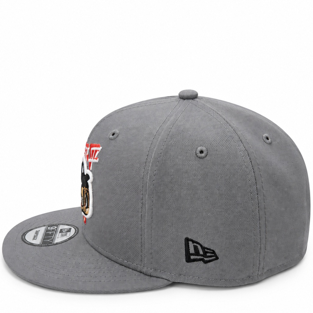 Shohei Ohtani LA Japan grey 9FIFTY snapback hat – side view with embroidered side patch and black New Era flag