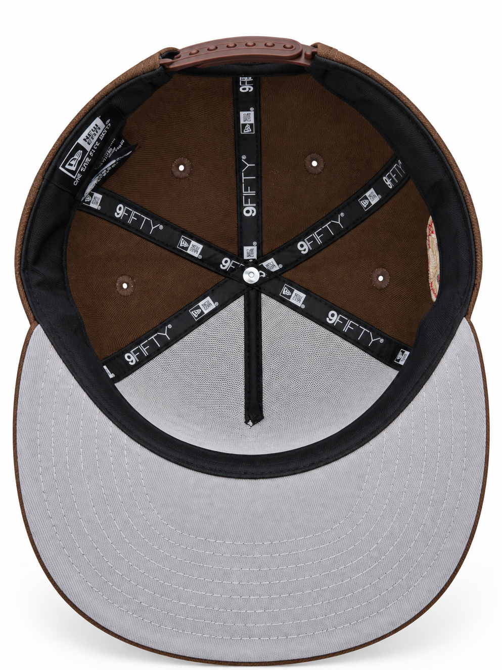 New Era Florida Marlins Brown 2003 World Series 9FIFTY A-Frame snapback hat – underside view with brown crown lining and grey undervisor