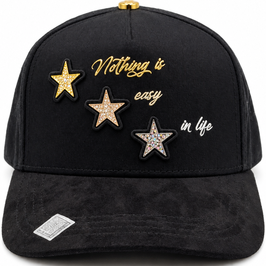 Black & Gold “Nothing Is Easy in Life” Stars & Crosses Snapback Hat