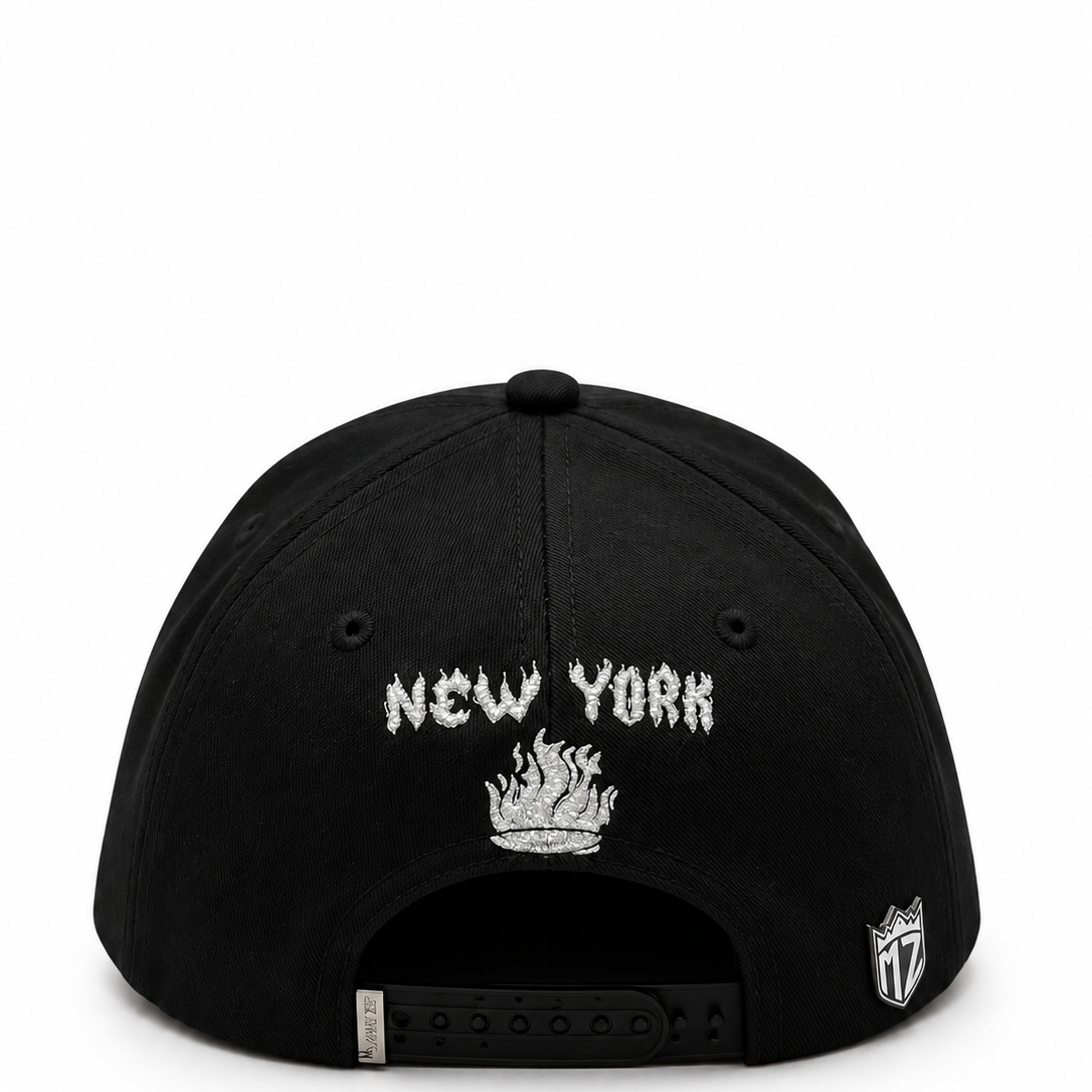 MZ Hats New York Yankees Black Flame Rhinestone Snapback Hat