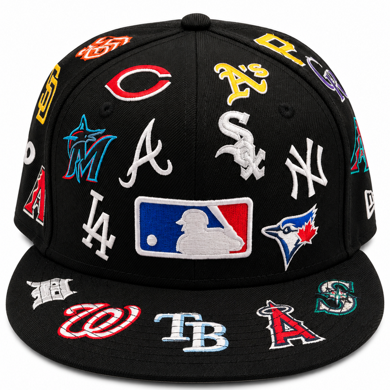 New Era MLB All-Over Team Logos Black 59FIFTY Fitted Hat