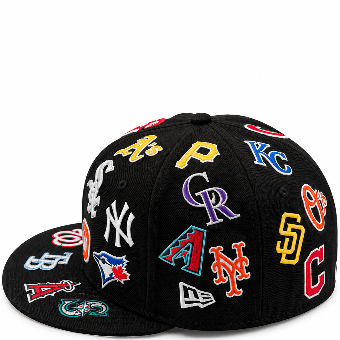 New Era MLB All-Over Team Logos Black 59FIFTY Fitted Hat