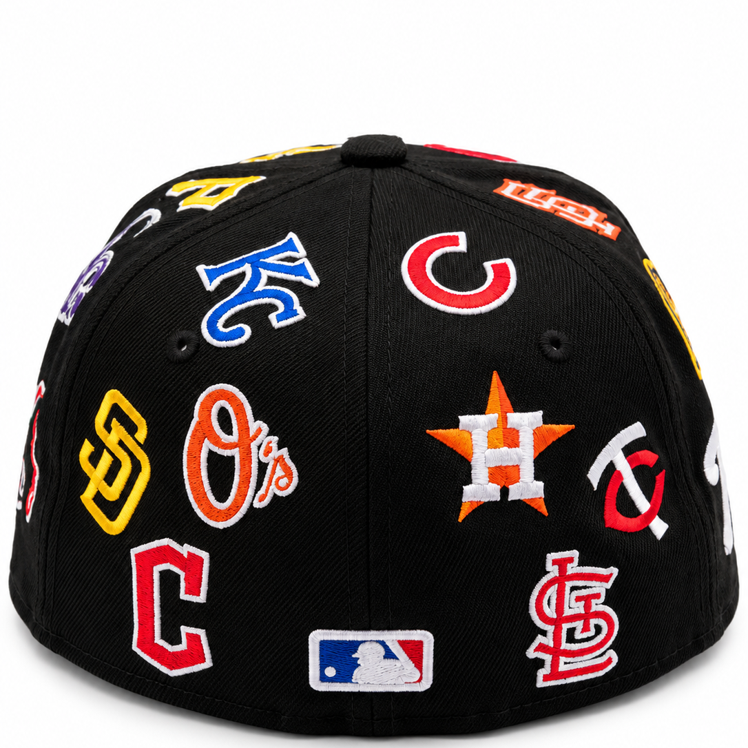 New Era MLB All-Over Team Logos Black 59FIFTY Fitted Hat