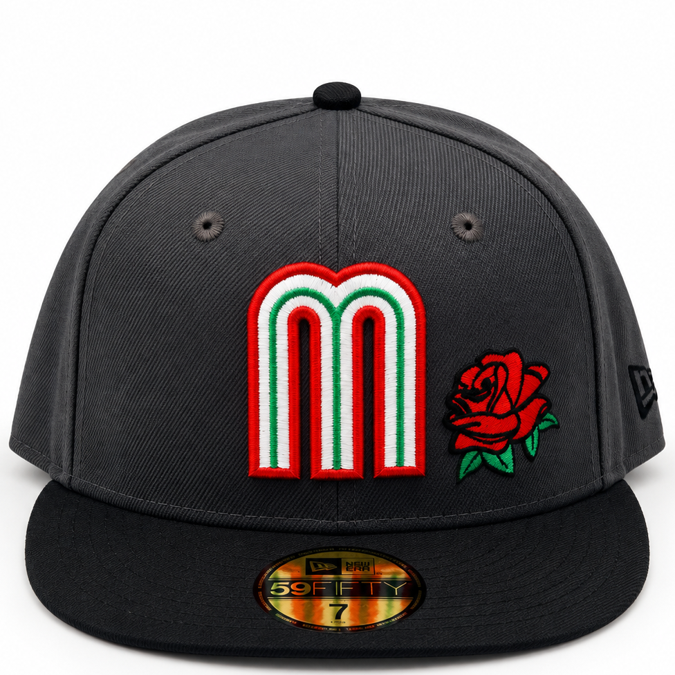 New Era Mexico Rose Logo Charcoal Black 59FIFTY Fitted Hat
