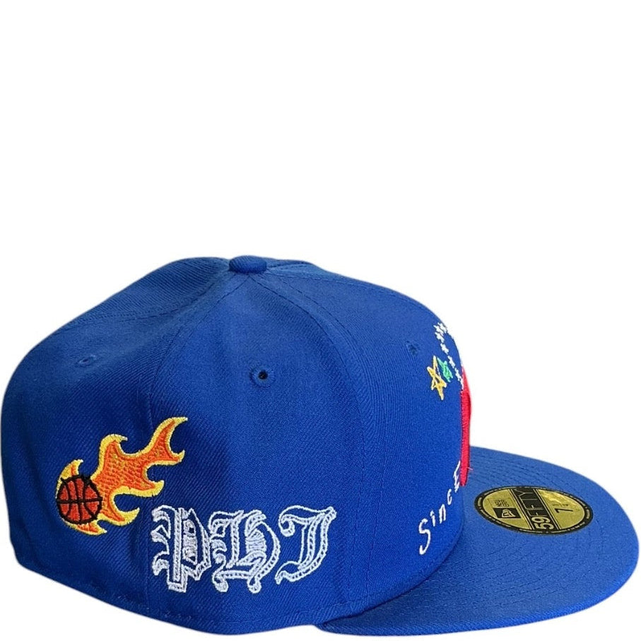 Philadelphia 76ers royal blue New Era 59FIFTY fitted hat - back view