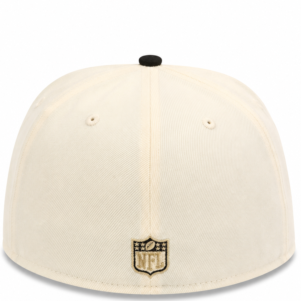 New Orleans Saints cream and black New Era 59FIFTY fitted hat - front view