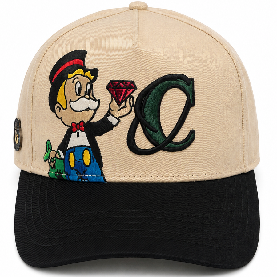 Cash Only Diamond Money Man Tan & Black Snapback Hat – front view
