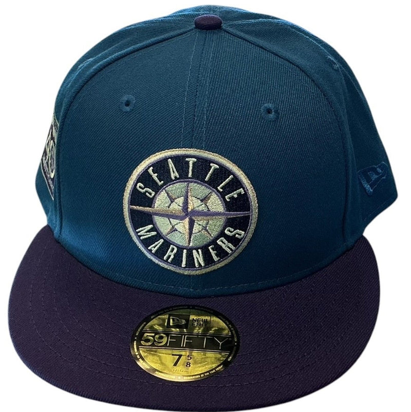 Seattle Mariners teal and purple New Era 59FIFTY fitted hat - side view
