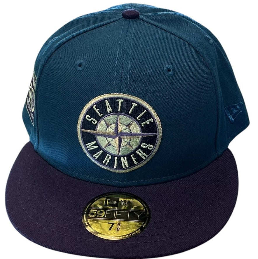 Seattle Mariners teal and purple New Era 59FIFTY fitted hat - side view