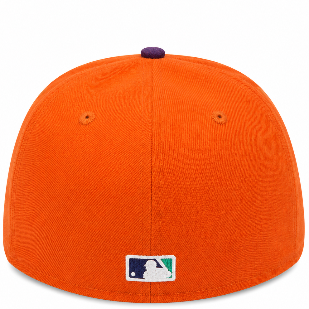 Atlanta Braves orange and purple New Era 59FIFTY fitted hat - front view