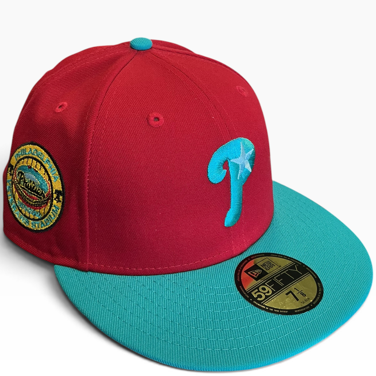Philadelphia Phillies red and teal Star P Logo New Era 59FIFTY fitted hat - front view