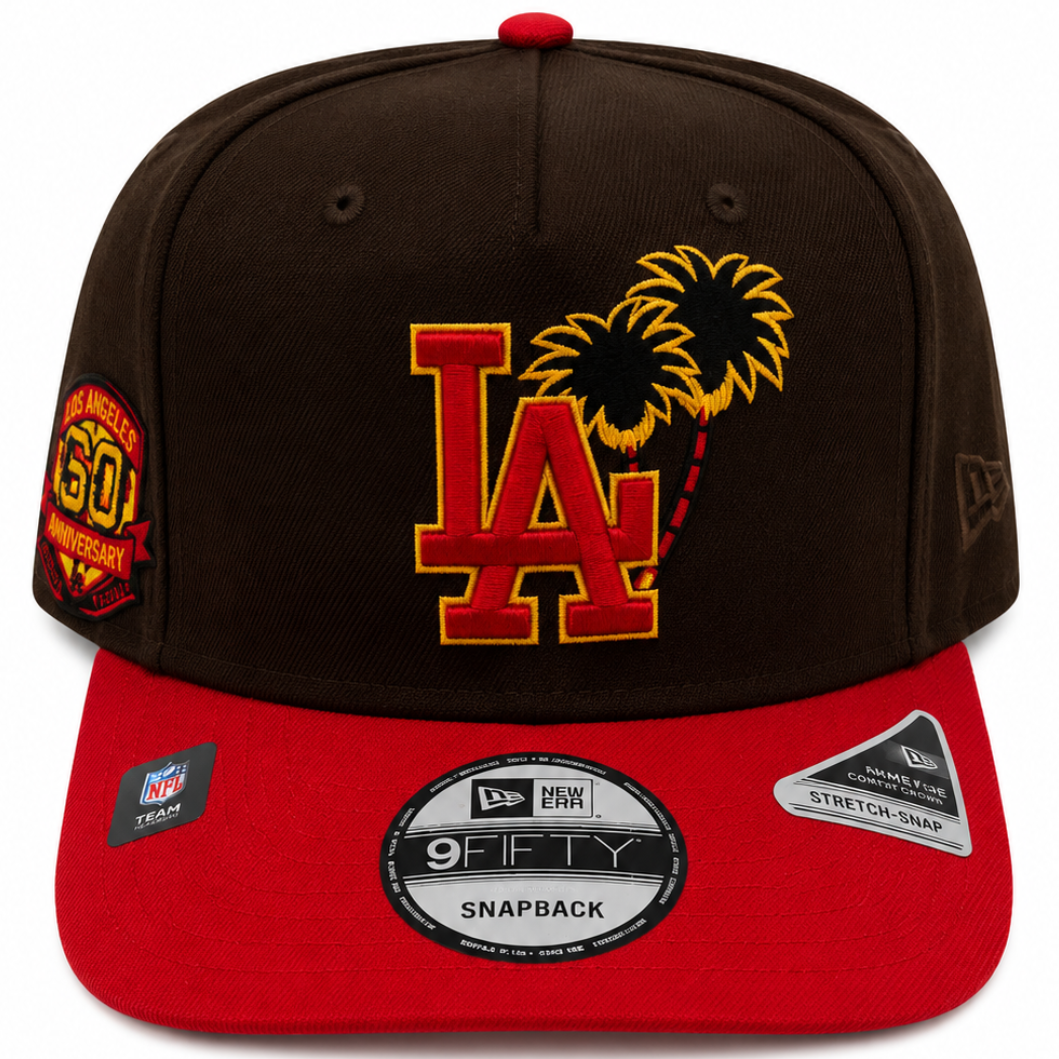 Los Angeles Dodgers brown and red 60th Anniversary New Era 9FIFTY A-Frame snapback hat - front view