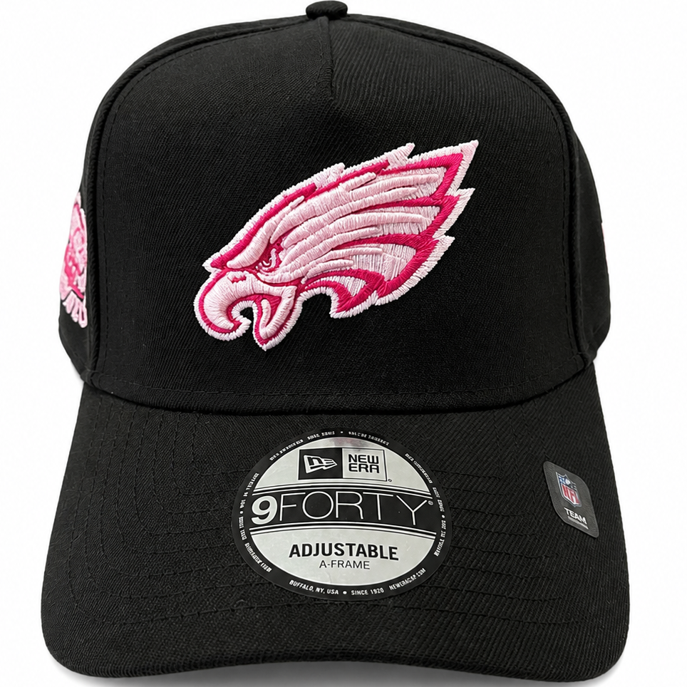 New Era Philadelphia Eagles 9FORTY A-Frame Black & Pink Super Bowl Champions Cap – front view