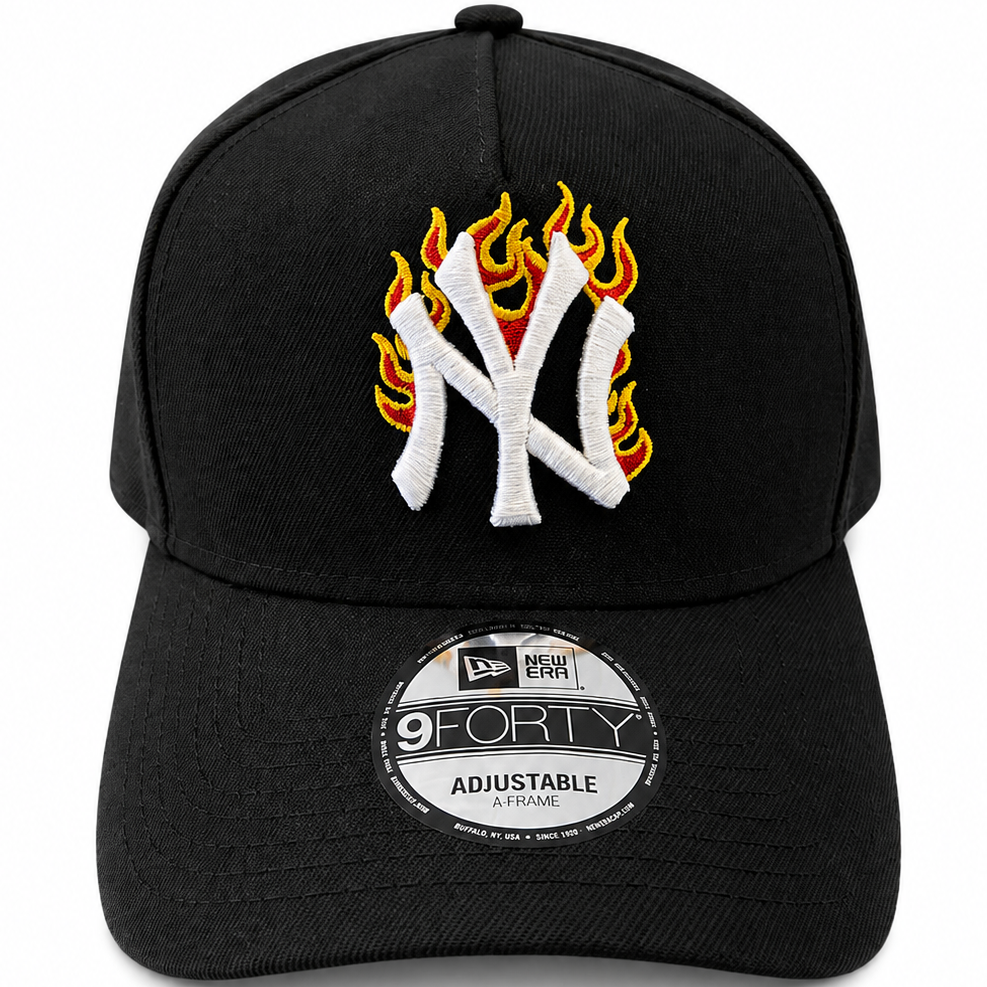 New Era New York Yankees 9FORTY A-Frame Black Flame Cap – front view