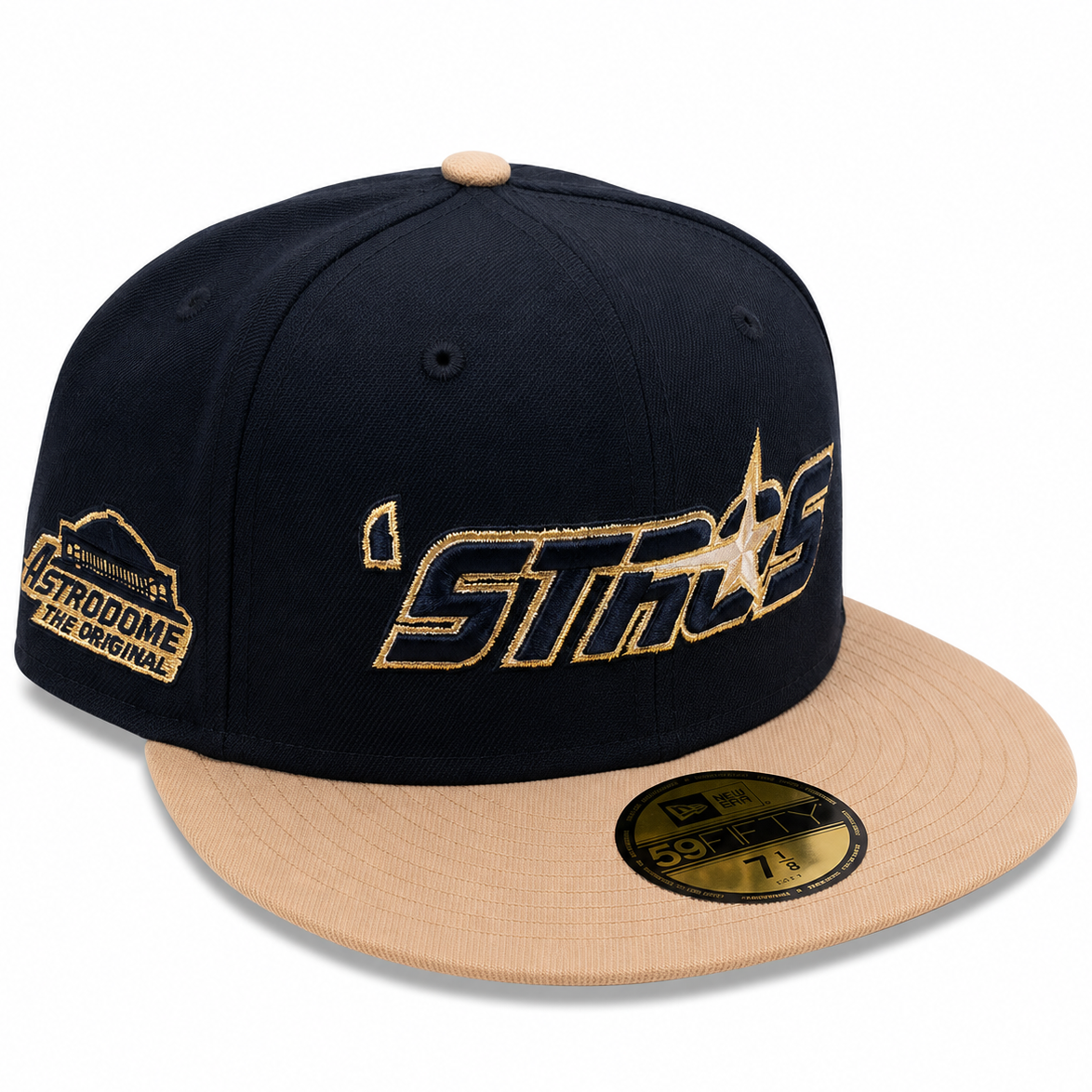 Houston Astros Navy & Tan New Era 59FIFTY fitted hat - front view