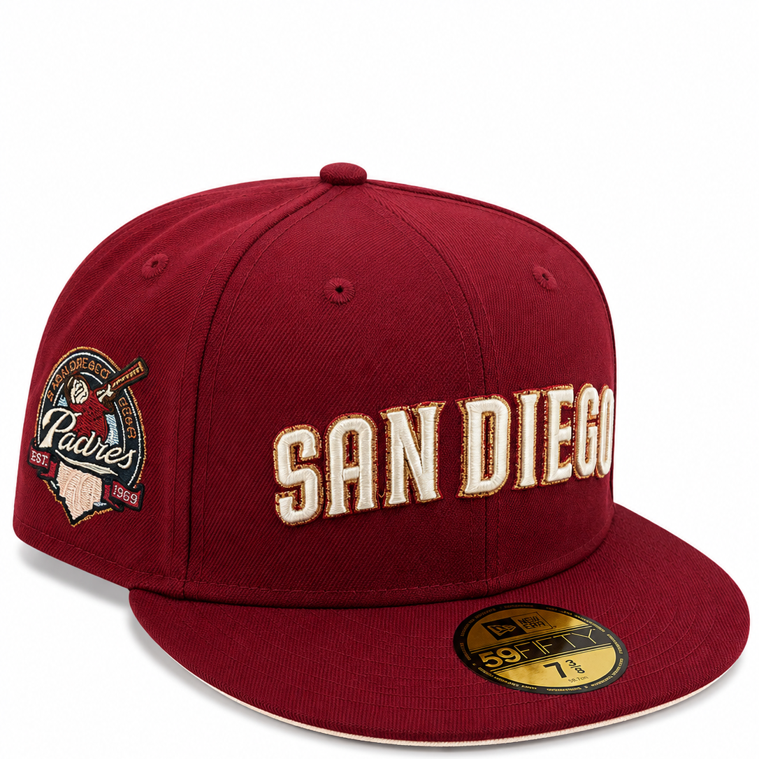 San Diego Padres burgundy New Era 59FIFTY fitted hat - back view