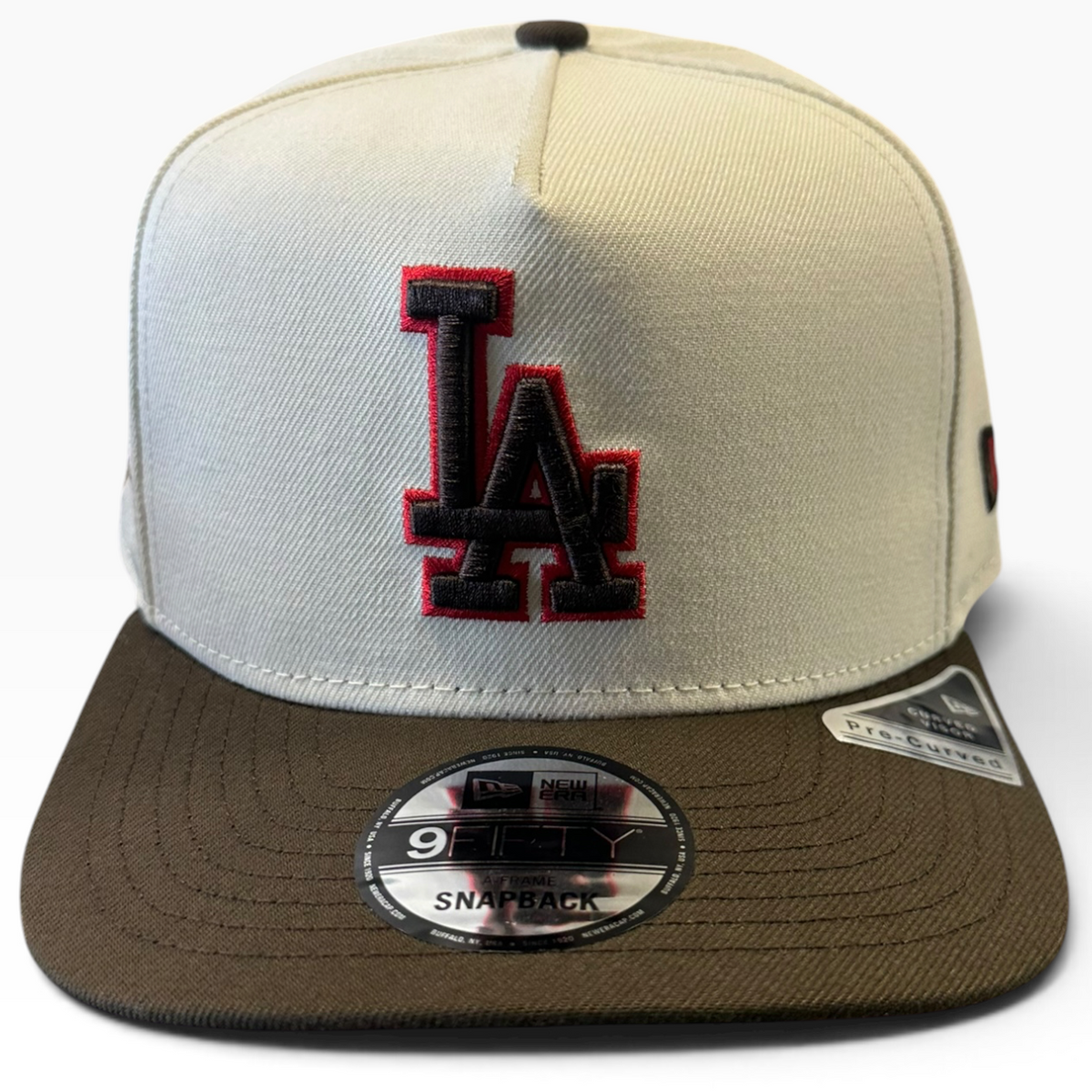 Los Angeles Dodgers cream and brown New Era 9FIFTY A-Frame snapback hat - side view