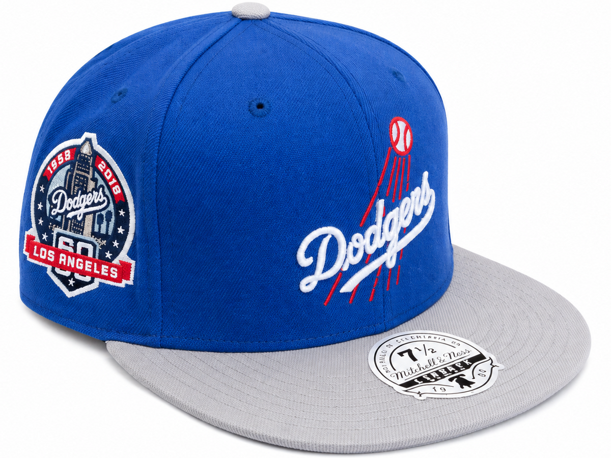 Los Angeles Dodgers Mitchell & Ness blue and gray fitted hat – view 3