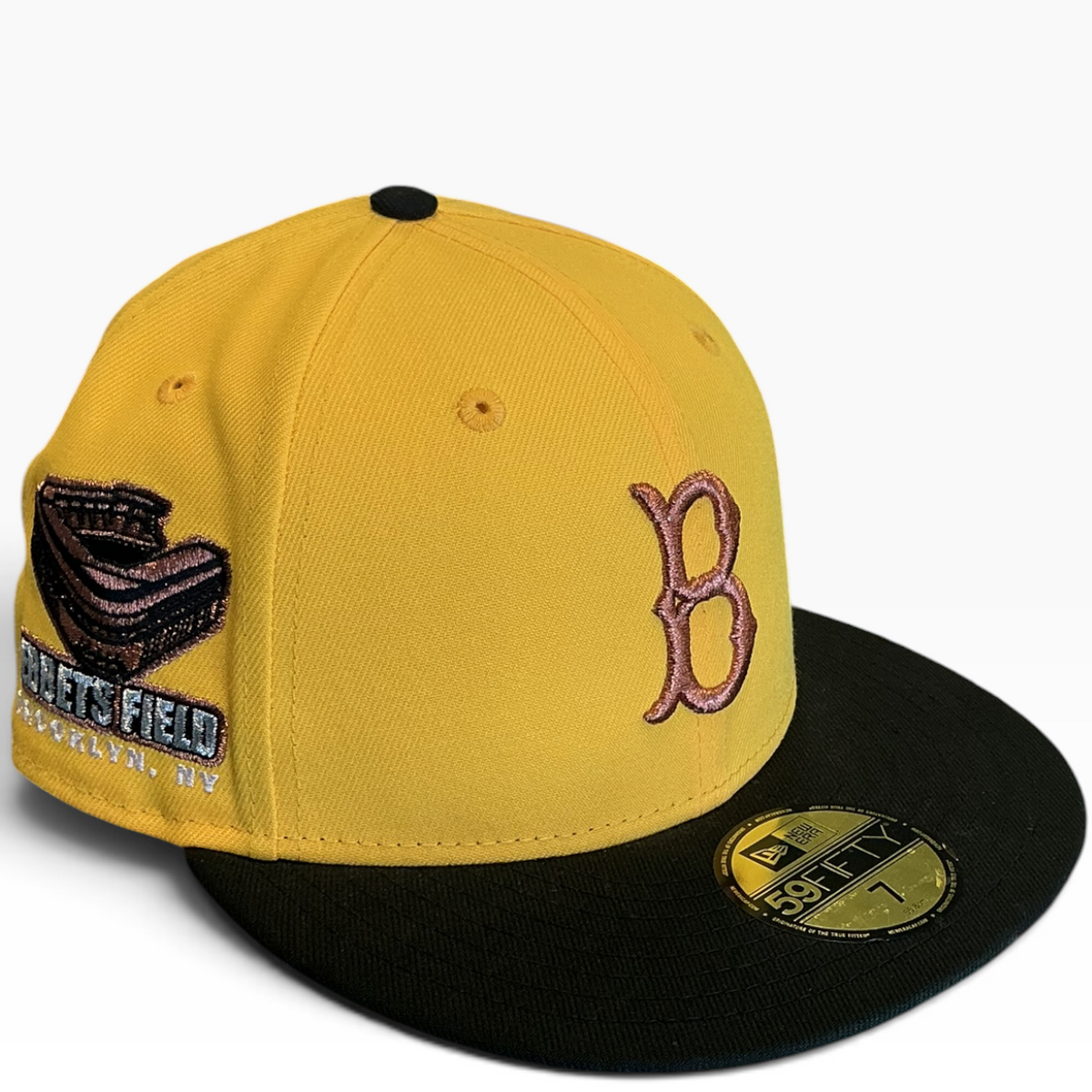 Brooklyn Dodgers gold and black New Era 59FIFTY fitted hat - front view