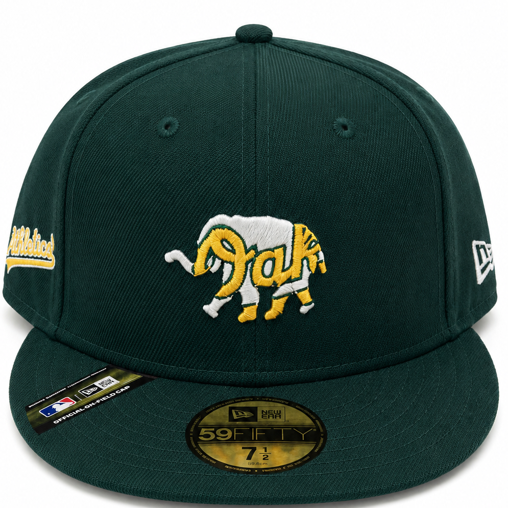 Oakland Athletics dark green New Era 59FIFTY fitted hat - back view