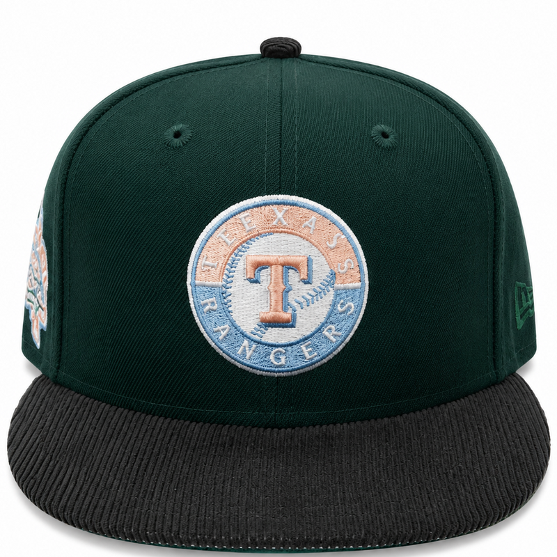 Texas Rangers Dark Green/Black New Era 59FIFTY fitted hat - side view