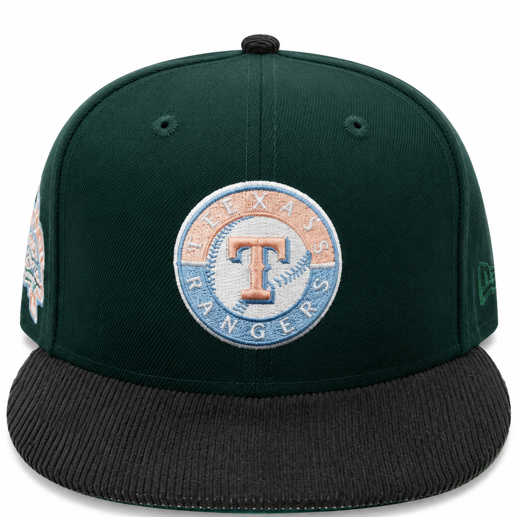 Texas Rangers Dark Green/Black New Era 59FIFTY fitted hat - side view