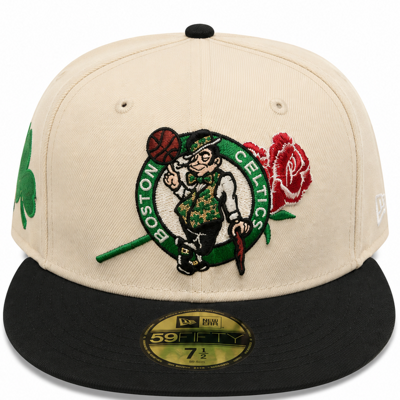 Boston Celtics Cream / Black New Era 59FIFTY fitted hat - side view
