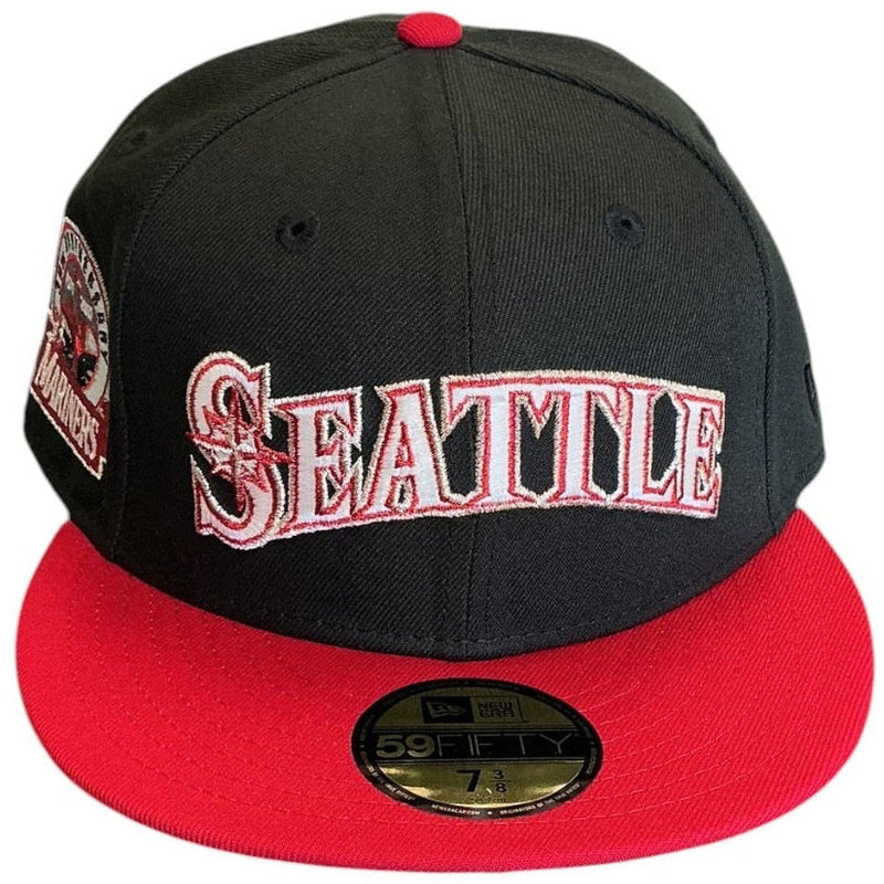 Seattle Mariners black and red 25th Anniversary New Era 59FIFTY fitted hat - back view