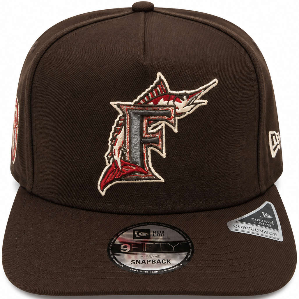 New Era Florida Marlins brown 2003 World Series 9FIFTY A-Frame snapback hat with F logo - front view