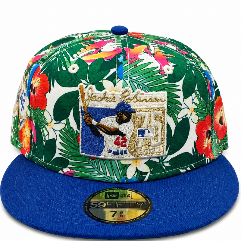 Los Angeles Dodgers Jackie Robinson 42 Tropical Floral Royal Blue New Era 59FIFTY fitted hat - side view