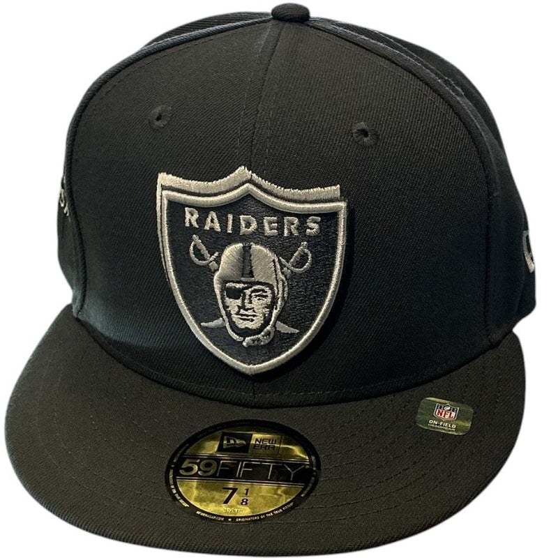 Las Vegas Raiders black and silver New Era 59FIFTY fitted hat - front view