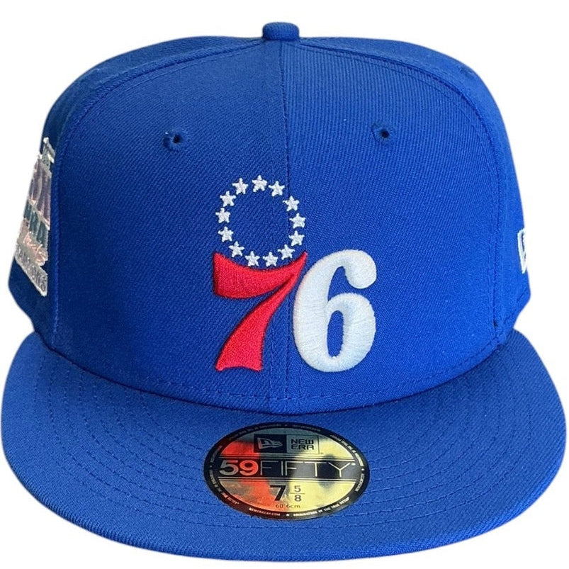 Philadelphia 76ers royal blue New Era 59FIFTY fitted hat - side view