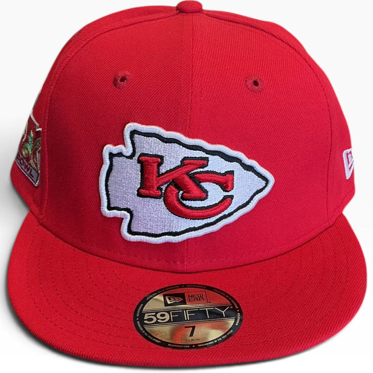 Kansas City Chiefs red Super Bowl LVIII Patch New Era 59FIFTY fitted hat - undervisor detail