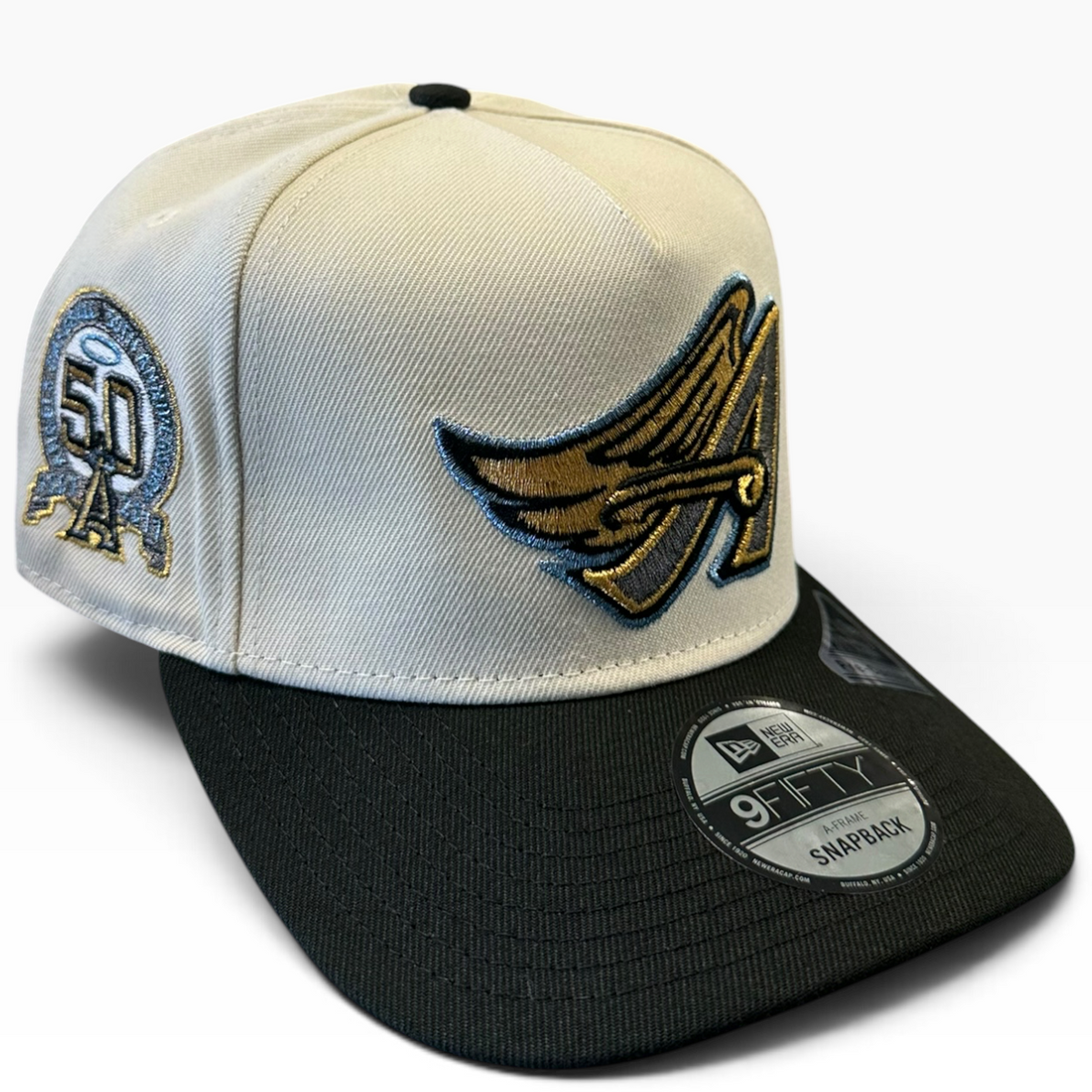 Los Angeles Angels Winged A cream and black New Era 9FIFTY A-Frame snapback hat - front view