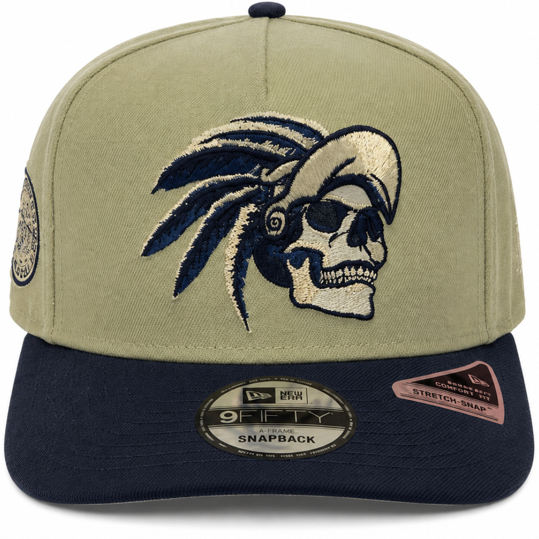 Skull Headdress khaki & navy New Era 9FIFTY A-Frame snapback hat - back view